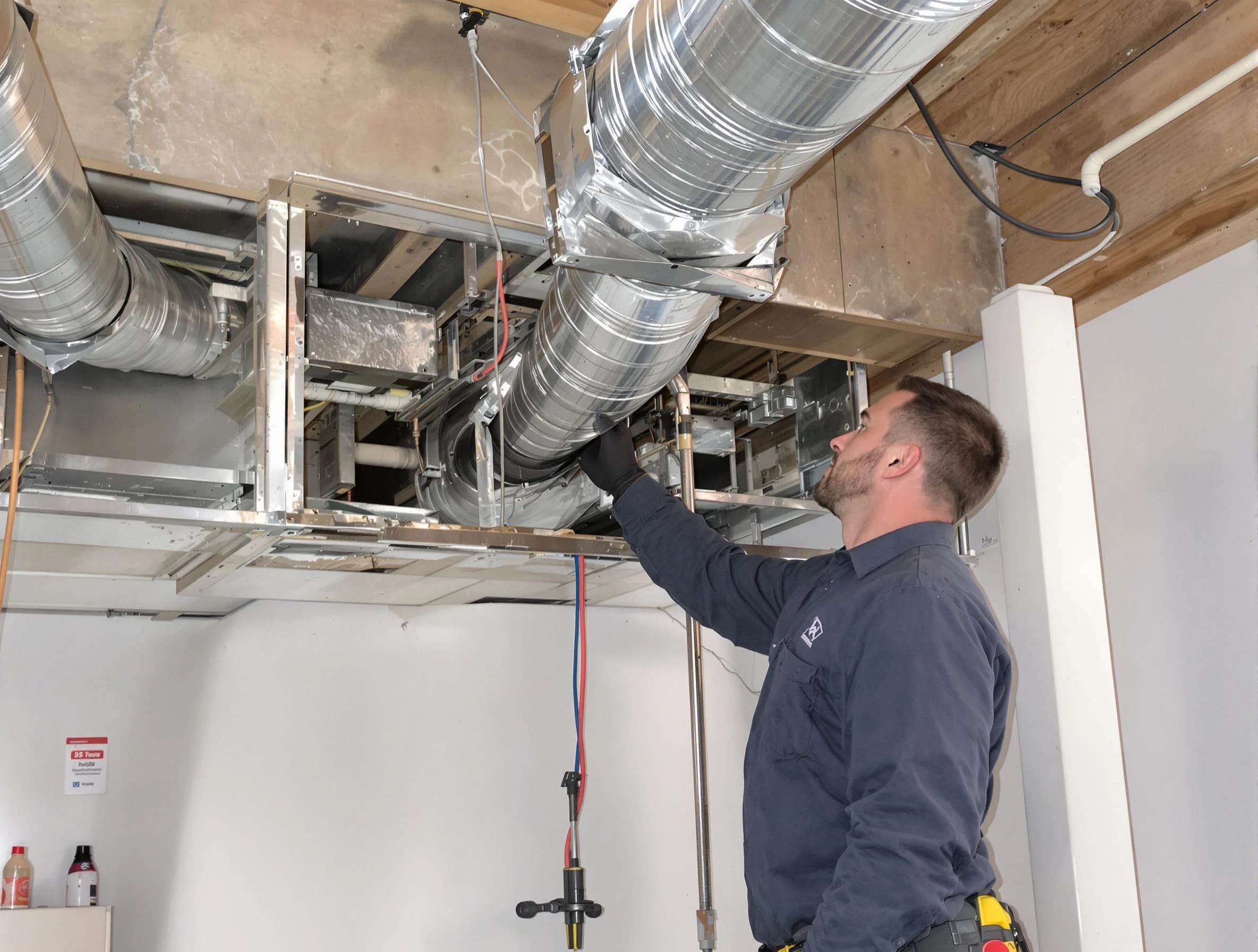 Brighton Air Duct Cleaning technician performing professional air duct repair using specialized tools in Brighton
