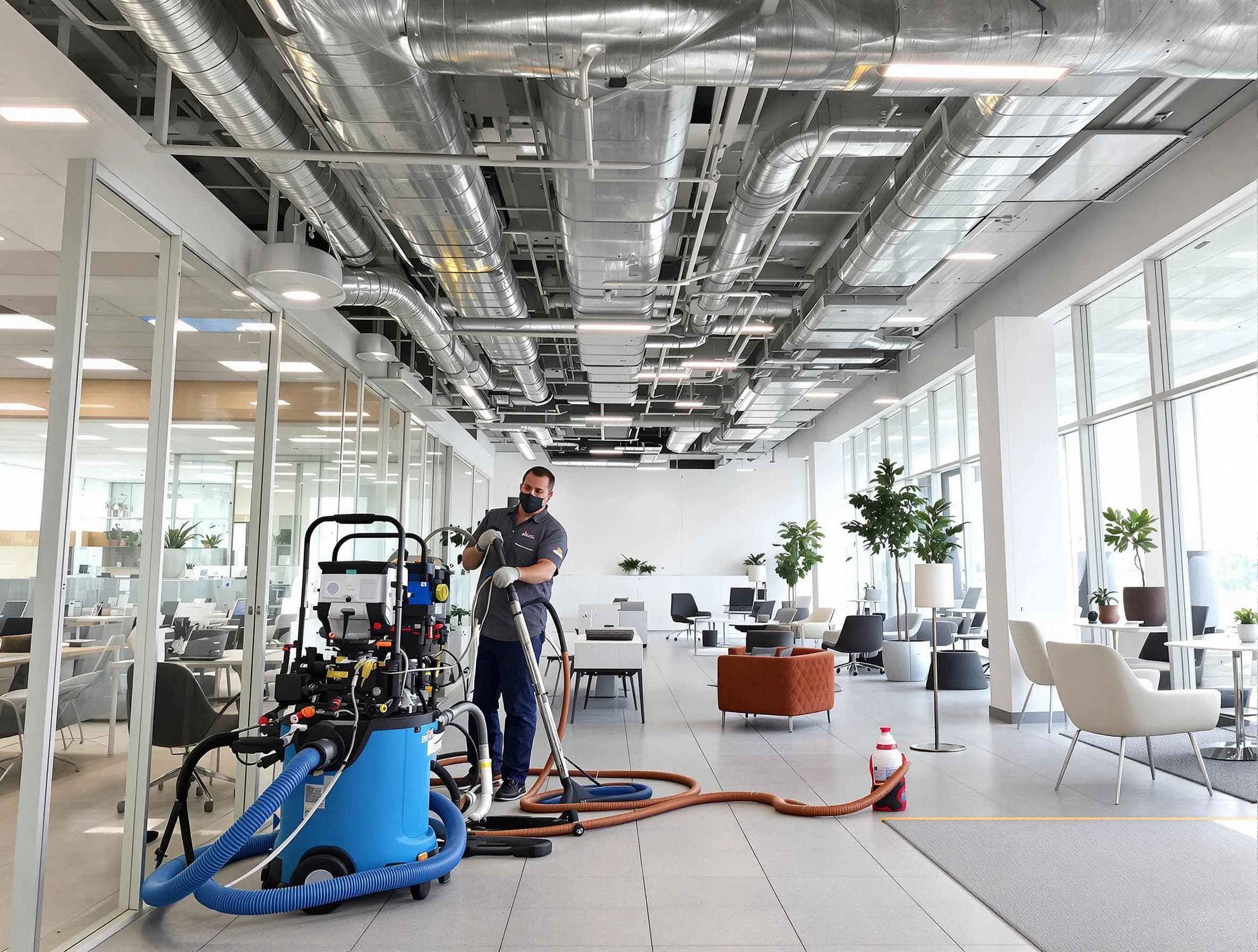 Brighton Air Duct Cleaning team conducting comprehensive commercial duct cleaning at a business location in Brighton