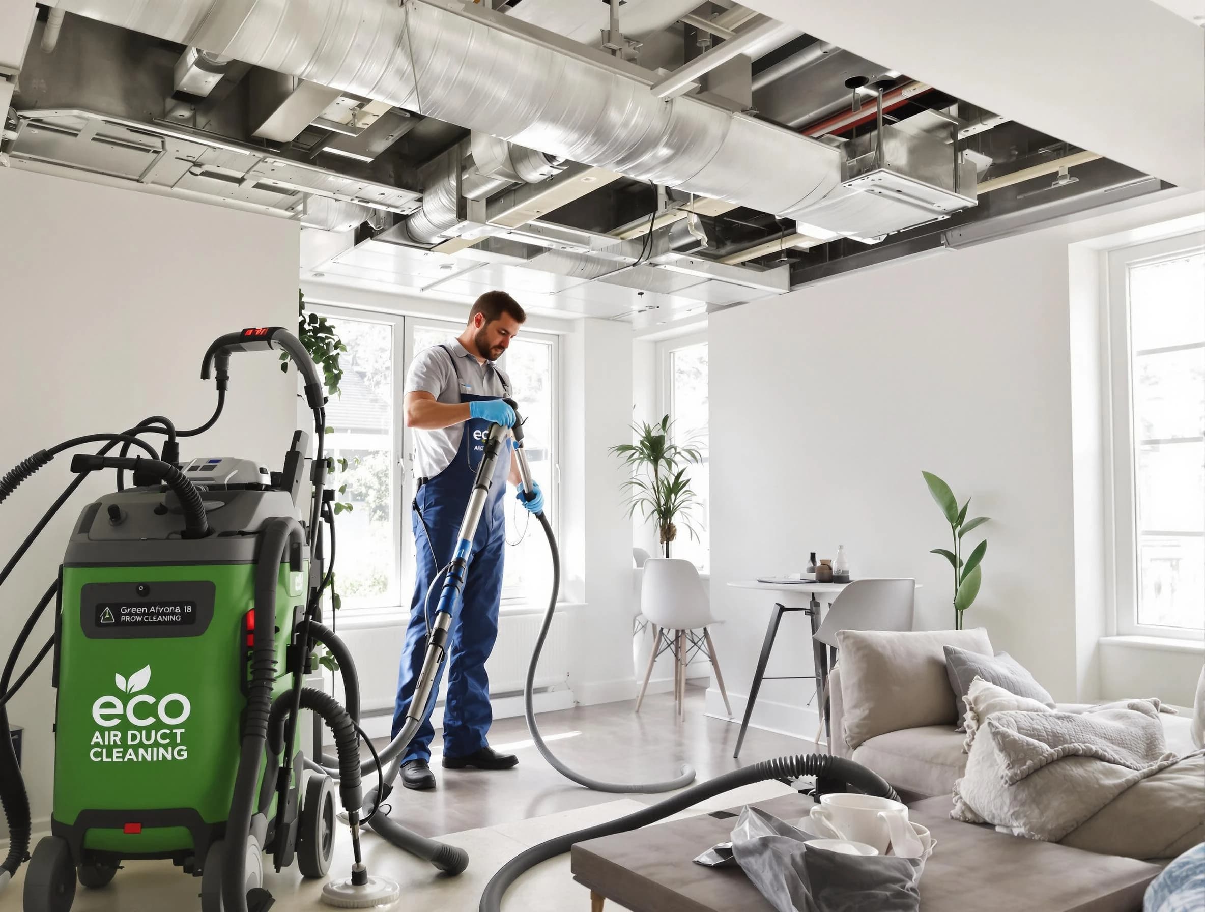 Brighton Air Duct Cleaning technician performing eco-friendly duct cleaning using sustainable methods in Brighton