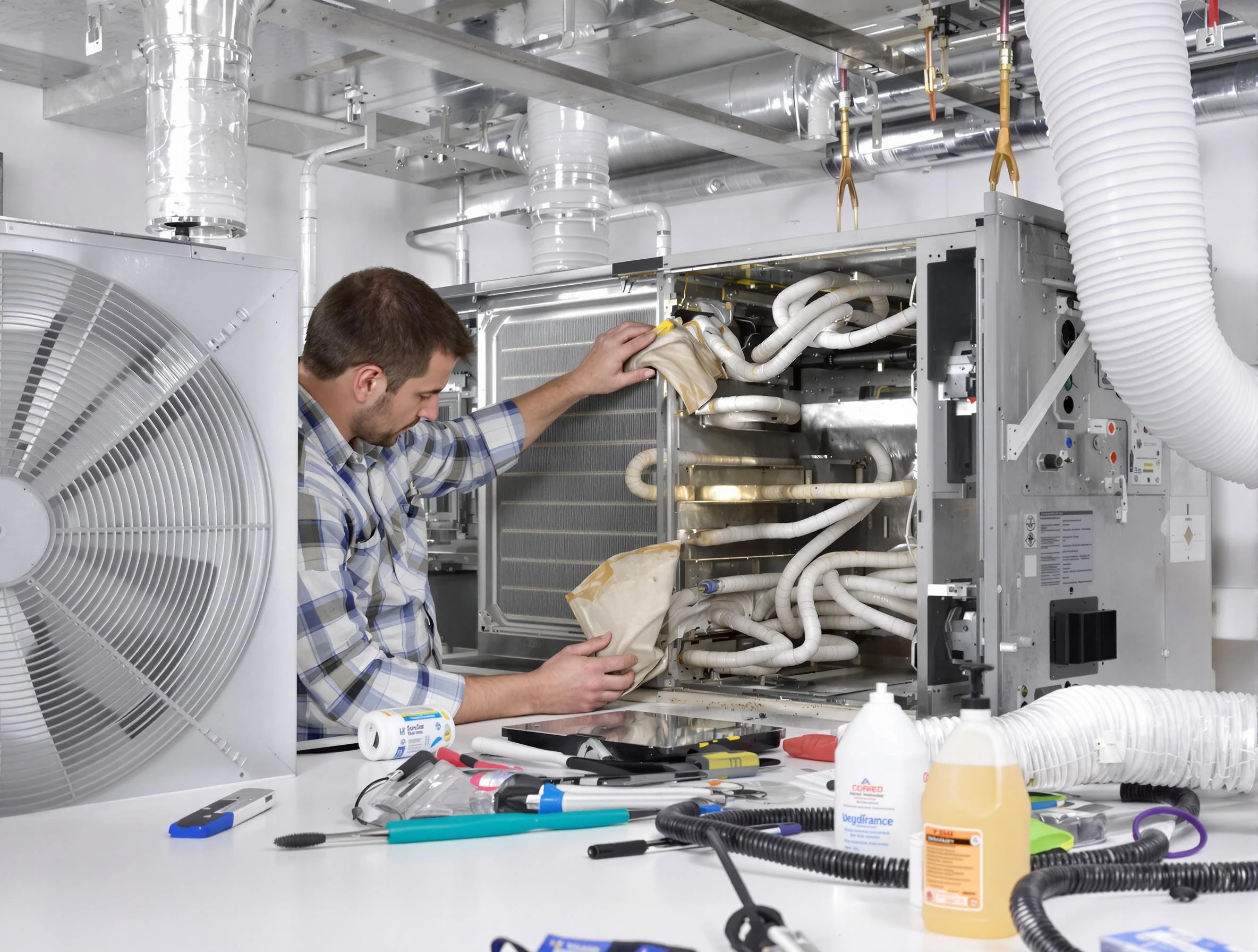 Brighton Air Duct Cleaning specialist performing precision AC coil cleaning in Brighton