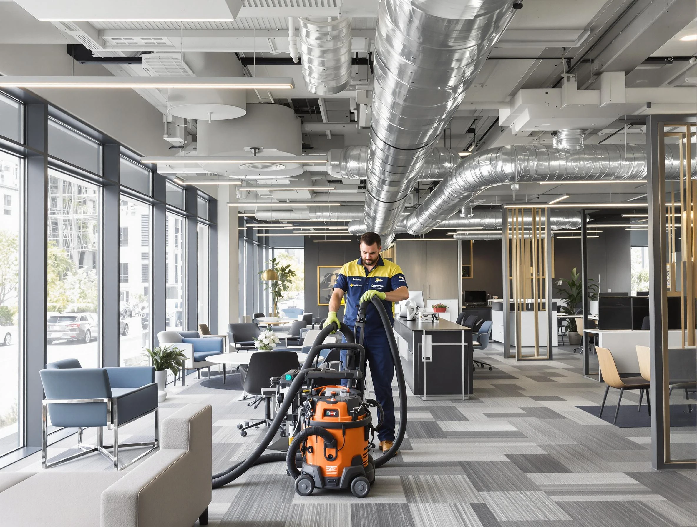 Brighton Air Duct Cleaning team performing thorough commercial duct cleaning at a Brighton business center